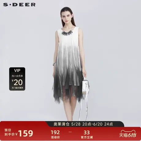 sdeer圣迪奥女装时尚圆领网纱拼接无袖连衣裙S21281248图片