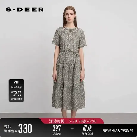 sdeer圣迪奥女装清新圆领碎花收腰泡泡袖连衣裙S242Z12M4图片
