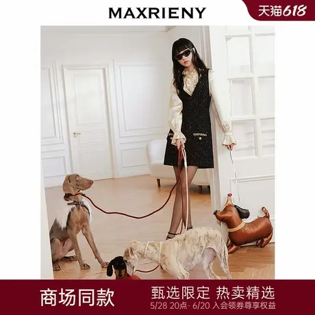 【商场同款-节庆穿搭】MAXRIENY精致复古黑金小香连衣裙高级感图片