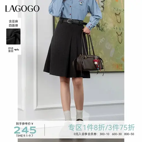 【四面弹】LAGOGO通勤灰色百褶半身裙女拉谷谷2025年秋季新款裙子图片