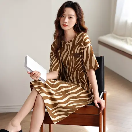 婷美新款夏季睡裙女士纯棉薄款套头短袖可外穿睡衣家居服学生宿舍商品大图