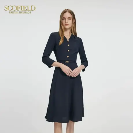 Scofield女装静奢风七分袖V领连衣裙收腰A摆连衣裙2025夏季新款图片