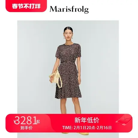 玛丝菲尔夏名媛波点黑色大淑短袖碎花桑蚕丝连衣裙图片