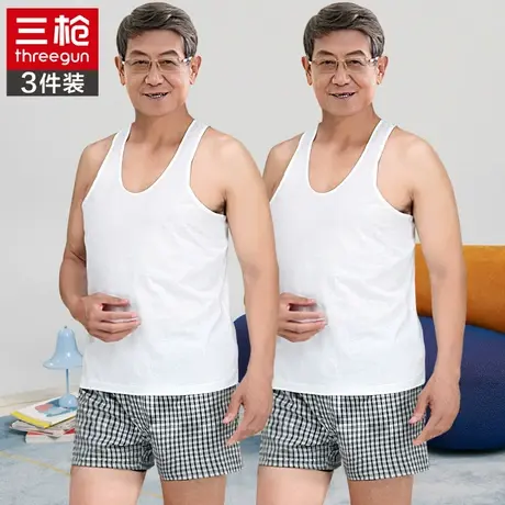 三枪背心男士夏季纯棉中老年工字背心老头汗衫轻薄吸汗透气跨栏衫图片