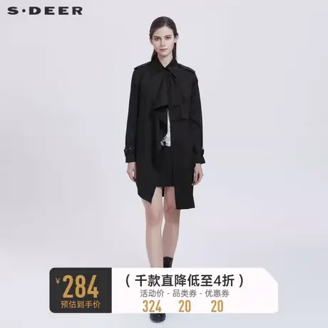 sdeer圣迪奥女装秋装休闲翻领不规则设计感中长款风衣S21181703图片