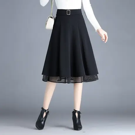 网纱边A字裙半身裙女半身裙2023春秋新款中长款过膝裙遮肉半裙子图片