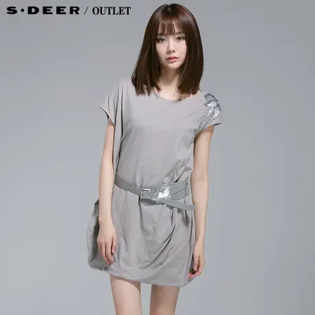 sdeer圣迪奥正品不对称收腰贴片女式连衣裙3281274图片