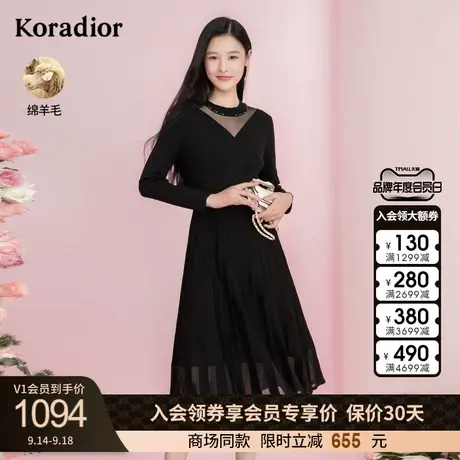 珂莱蒂尔连衣裙女绵羊毛针织休闲网纱裙子2023年新款图片