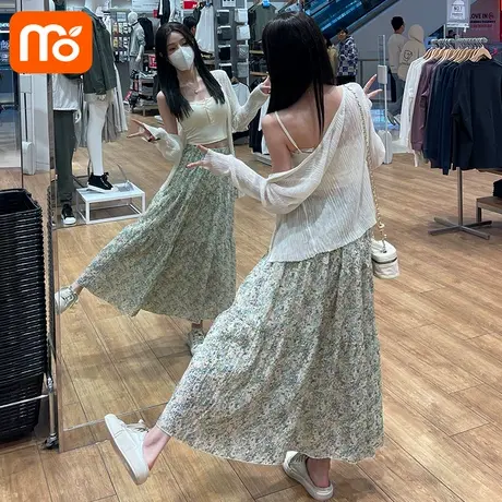 油画碎花半身裙女2025新款夏季显瘦遮胯百搭高腰a字中长款蛋糕裙图片