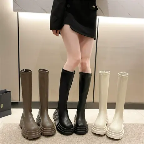 厚底长靴女2023年新款春秋季小个子气质洋气不过膝骑士靴高筒靴子商品大图