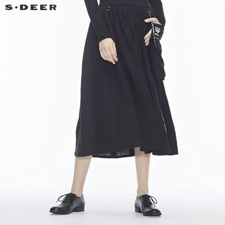 sdeer圣迪奥2019春季腰部细褶单边口袋撞色字母飘带长裙S18381159图片