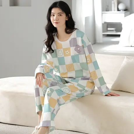 南极人睡衣女春秋纯棉长袖长裤网红风家居服套装可外穿2023年新款商品大图