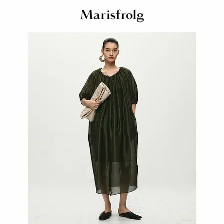 Marisfrolg玛丝菲尔夏季抽褶宽松廓形中长款连衣裙图片