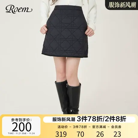 Roem秋冬 商场同款时尚暖意菱格半身裙简约复古修身高腰A字裙图片