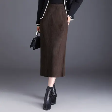 简约显瘦针织包臀裙女2023秋冬新款高腰百搭韩版通勤中长款半身裙图片