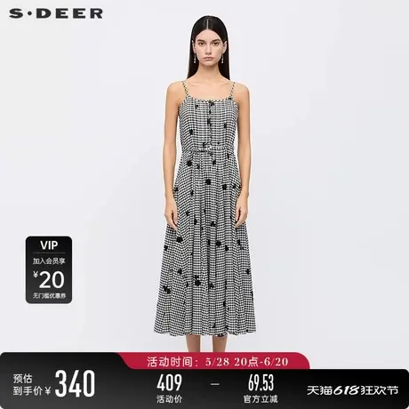 sdeer圣迪奥女装【黑白格纹】清新棋盘格绣花吊带连衣裙S252Z1246图片