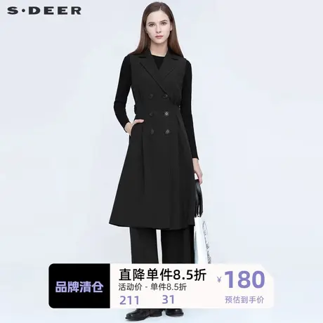 sdeer圣迪奥女装通勤风西装领收腰双排扣中长款马甲S21181605图片