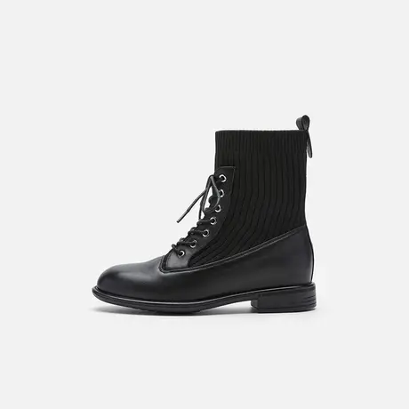 奥莱专供Nine West/玖熙2025年冬季袜靴女圆头低跟通勤粗跟短靴女图片