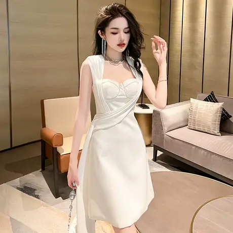独特设计感小众女神范修身连衣裙小个子显高显瘦无袖A字裙高级感图片