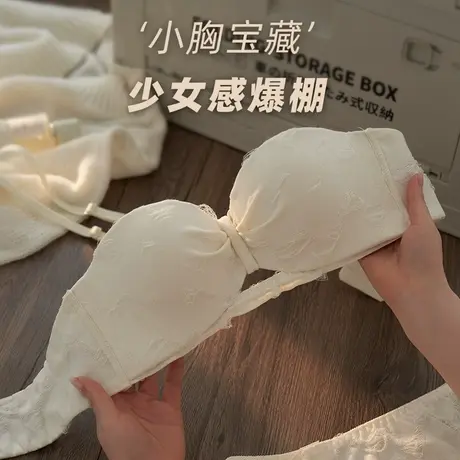 小胸聚拢内衣甜美纯欲风少女胸罩无钢圈收副乳防下垂半杯文胸套装图片
