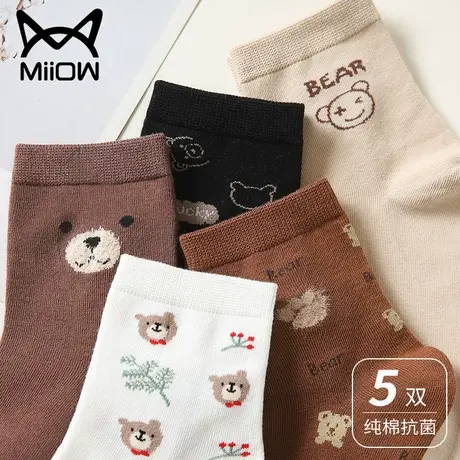 猫人袜子女中筒袜夏季外穿网红ins潮日系白色可爱小熊棉袜春秋款图片