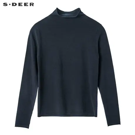 sdeer圣迪奥简约大方自然剪裁卷边边沿时尚半高领针织衫S18463597商品大图