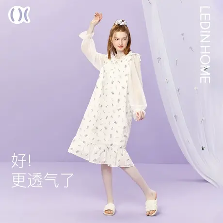 乐町碎花睡裙女夏款可爱少女蕾丝薄款睡衣甜美公主风纯棉家居服图片