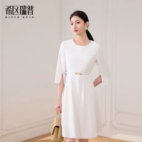 希区瑞普2025春季新款法式醋酸气质白色黑色连衣裙高级感收腰高智图片