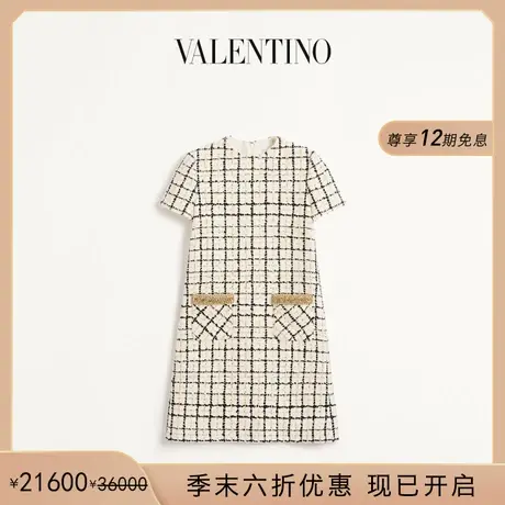 [季末优惠]华伦天奴VALENTINO女士粗花呢格子刺绣短款连衣裙图片