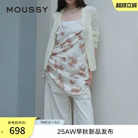 MOUSSY 2025早秋新品复古蕾丝边抽绳褶皱吊带连衣裙028IA233-3011图片