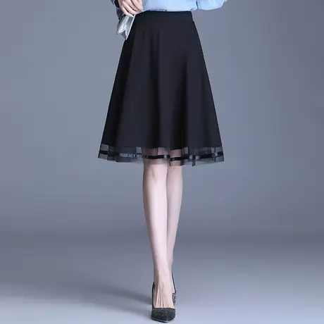 黑色半身裙女2023秋季新款小个子高腰显瘦休闲网纱拼接时尚a字裙图片