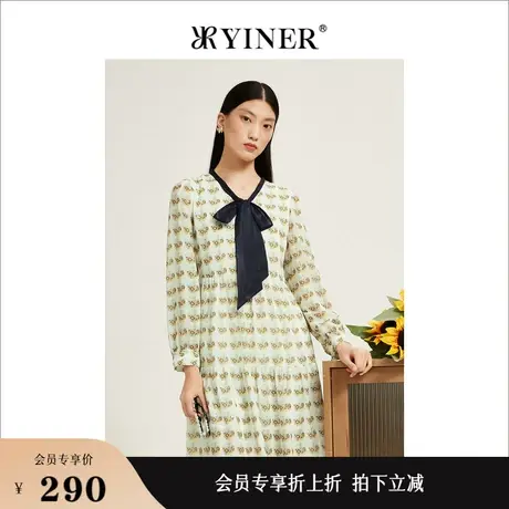 Smiley®联名YINER音儿线上专选女装秋季蝴蝶结长袖连衣裙图片