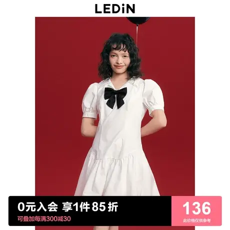 乐町学院风连衣裙夏季女装白色翻领蝴蝶结衬衫裙甜美裙子图片