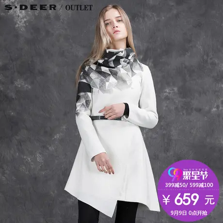 s.deer【99聚】圣迪奥女装冬装现代感几何搭片斜摆大衣S15481828图片