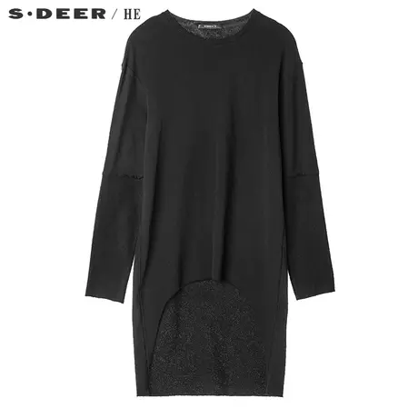 sdeerhe圣迪奥个性创意剪裁下摆正反拼接设计圆领针织衫H16172209图片