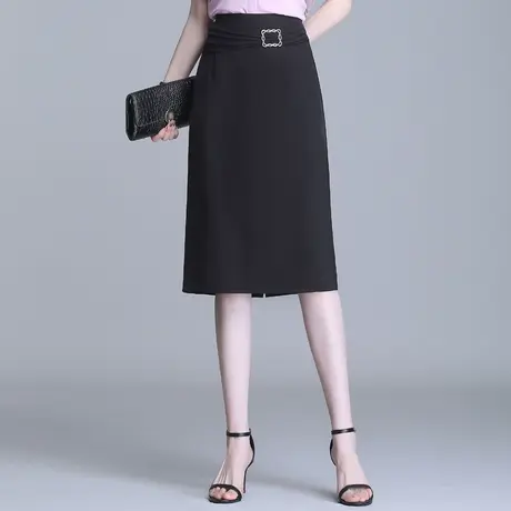 黑色显瘦包臀半身裙女春秋2023新款高腰通勤职业裙中长开叉一步裙图片