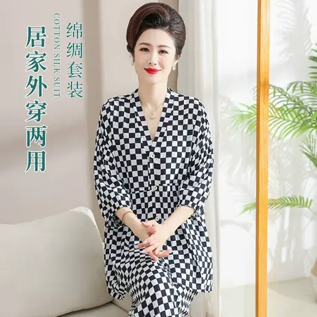 中老年女装妈妈夏装2024新款洋气时尚套装老人衣服棉绸加肥加大码图片