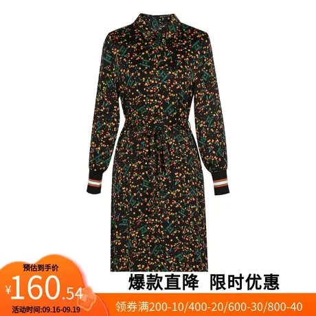 【艾格】2023春秋新款女装碎花前短后长开叉宽松成熟气质连衣裙子图片