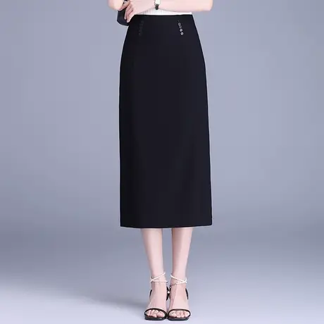 黑色高腰半身裙女2025春夏新款中长款后开叉通勤直筒一步裙包臀裙图片