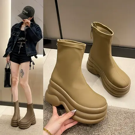 厚底内增高秋冬靴子女2024新款洋气韩系高级感小短靴高跟超火短靴图片