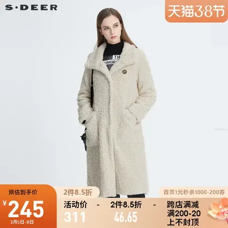 sdeer圣迪奥女装冬装个性立领羊羔绒宽松长款大衣外套S20461815图片