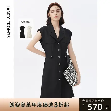 朗姿法式气质收腰无袖休闲黑色西装连衣裙年夏季新款裙子女图片