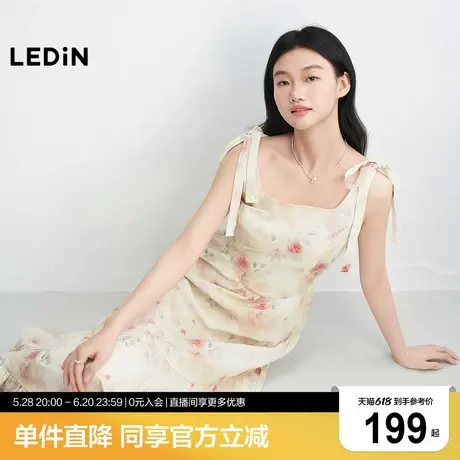 乐町晕染花卉蝴蝶结绑带肩带连衣裙女2025年夏季新款弧形蛋糕裙子图片