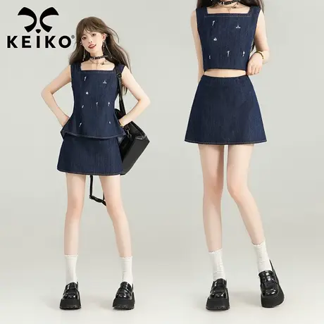 KEIKO 韩系复古高腰牛仔半身裙25夏季防走光A字显瘦薄款包臀短裙图片