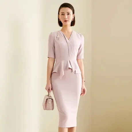 颈袖添香职业连衣裙女修身包臀V领正装OL通勤秋中长袖气质高级感图片