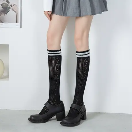 长筒袜女夏季薄款网眼透气学院风小腿袜纯色堆堆袜日系学生中筒袜图片