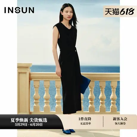 INSUN恩裳专选夏季棉质扭结系带无袖连衣裙图片