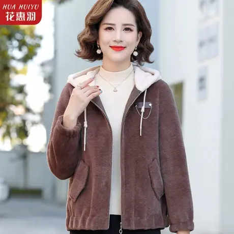 妈妈冬装短款春秋外套洋气夹克中年女连帽中老年洋气上衣秋冬上衣图片