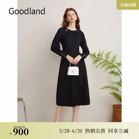 【天丝系列】Goodland美地秋季莱赛尔艺术蕾丝镂空连衣裙图片