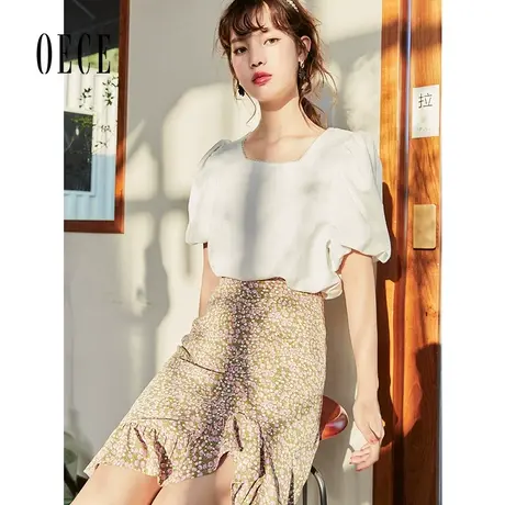 Oece设计感短裙夏装新款女装文艺复古碎花高腰半身裙气质裙子图片